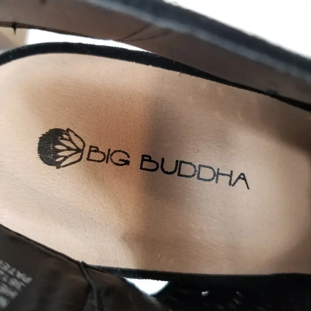 Big Buddha Black Faux Suede Lasercut Peep Toe Sandals Size 11